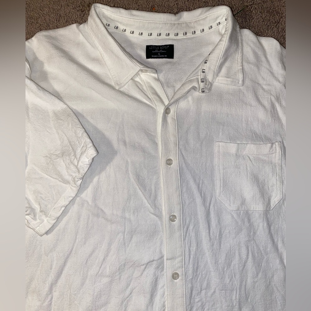 Little Bipsy Mens Size XL White Rayon Button Up Down Beach Breathable Shirt Top